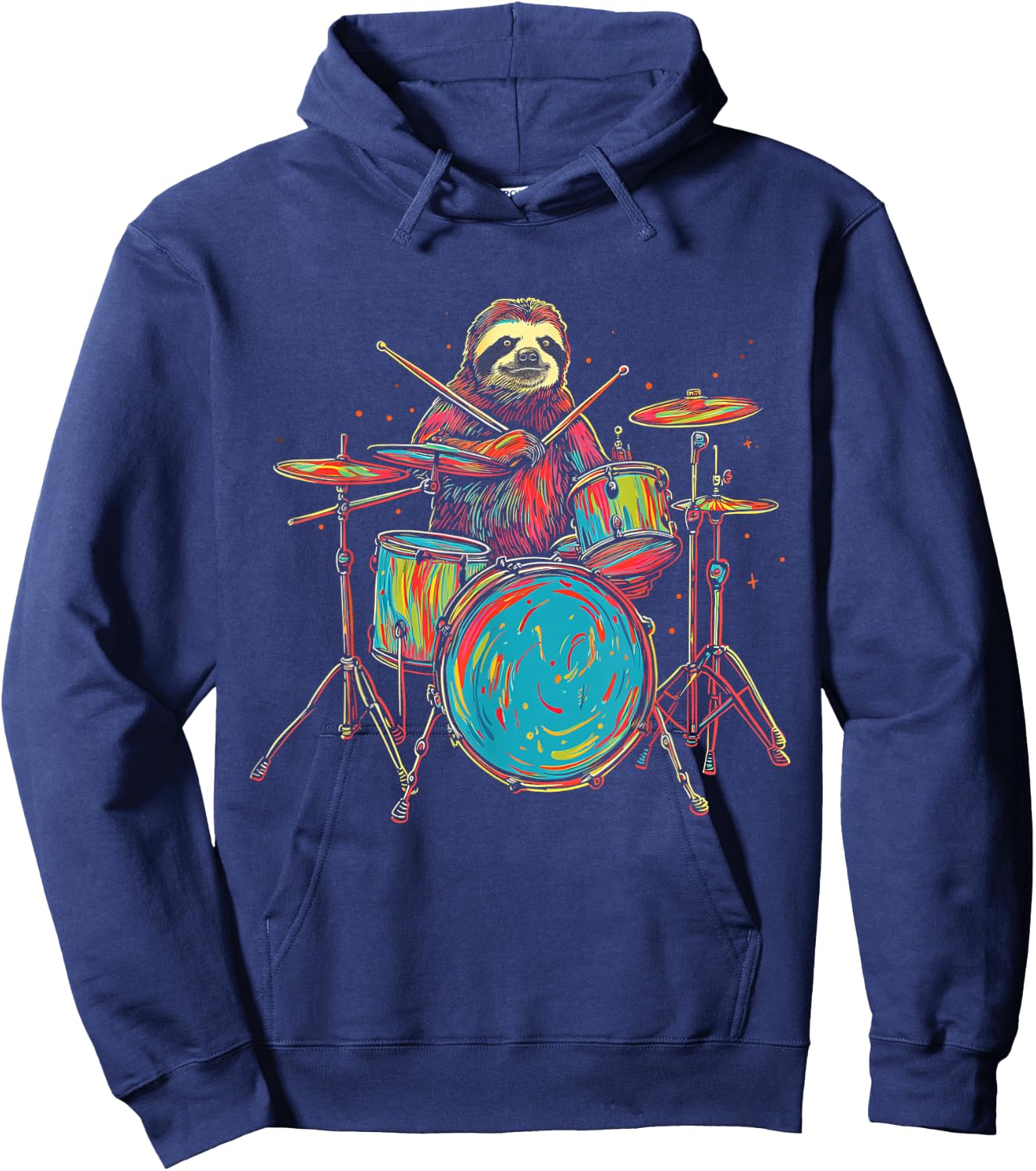 Sloth Plays Drums Funny Drumming Animal Drummer Hoodie - Hoodie | Navy