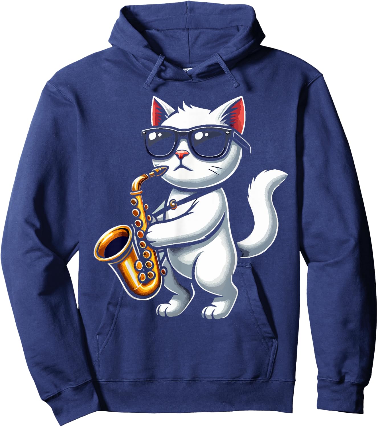 Funny Cat Wearing Sunglasses Playing Saxophone Hoodie - Hoodie | Navy