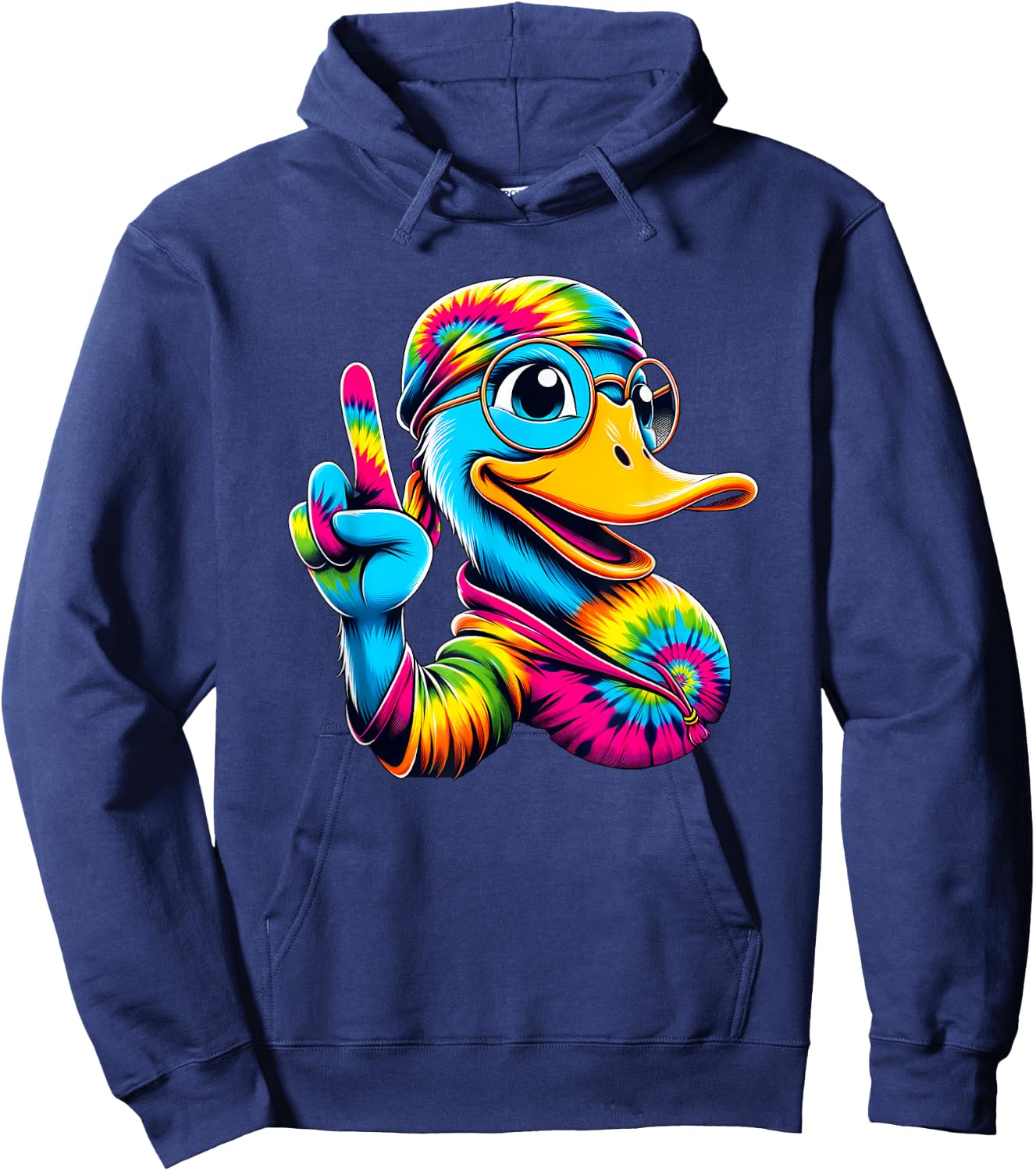 Peace Sign Tie Dye Duck Hoodie - Hoodie | Navy
