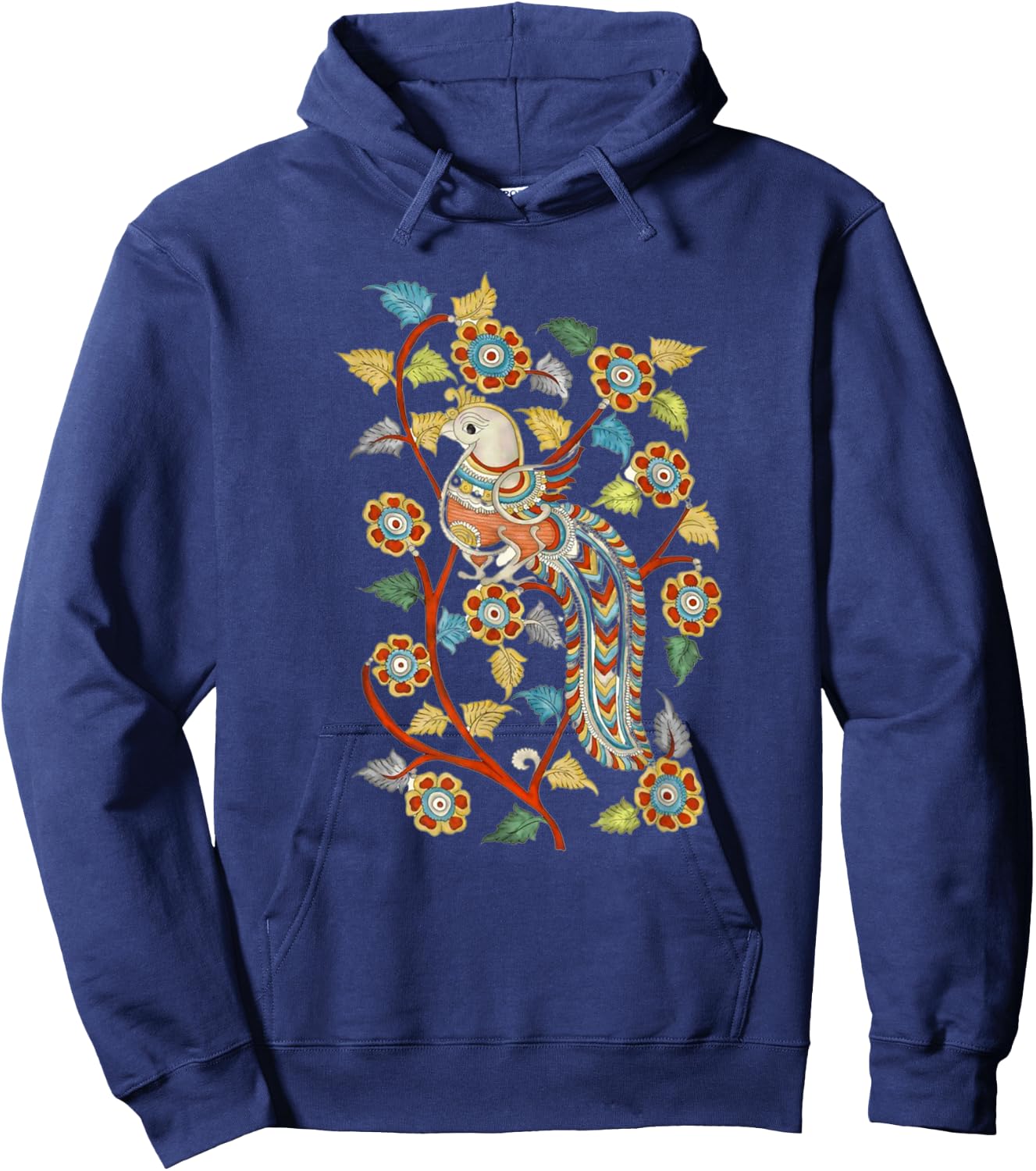 Kalamkari Peacock Hoodie - Hoodie | Navy