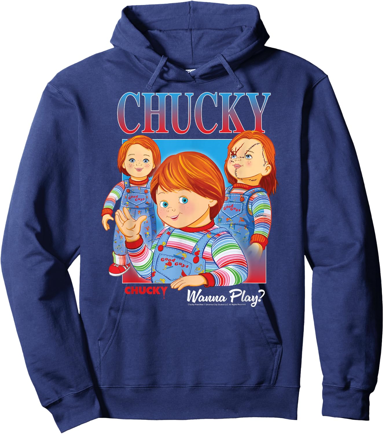 Chucky Wanna Play Vintage , Black, S Hoodie - Hoodie | Navy
