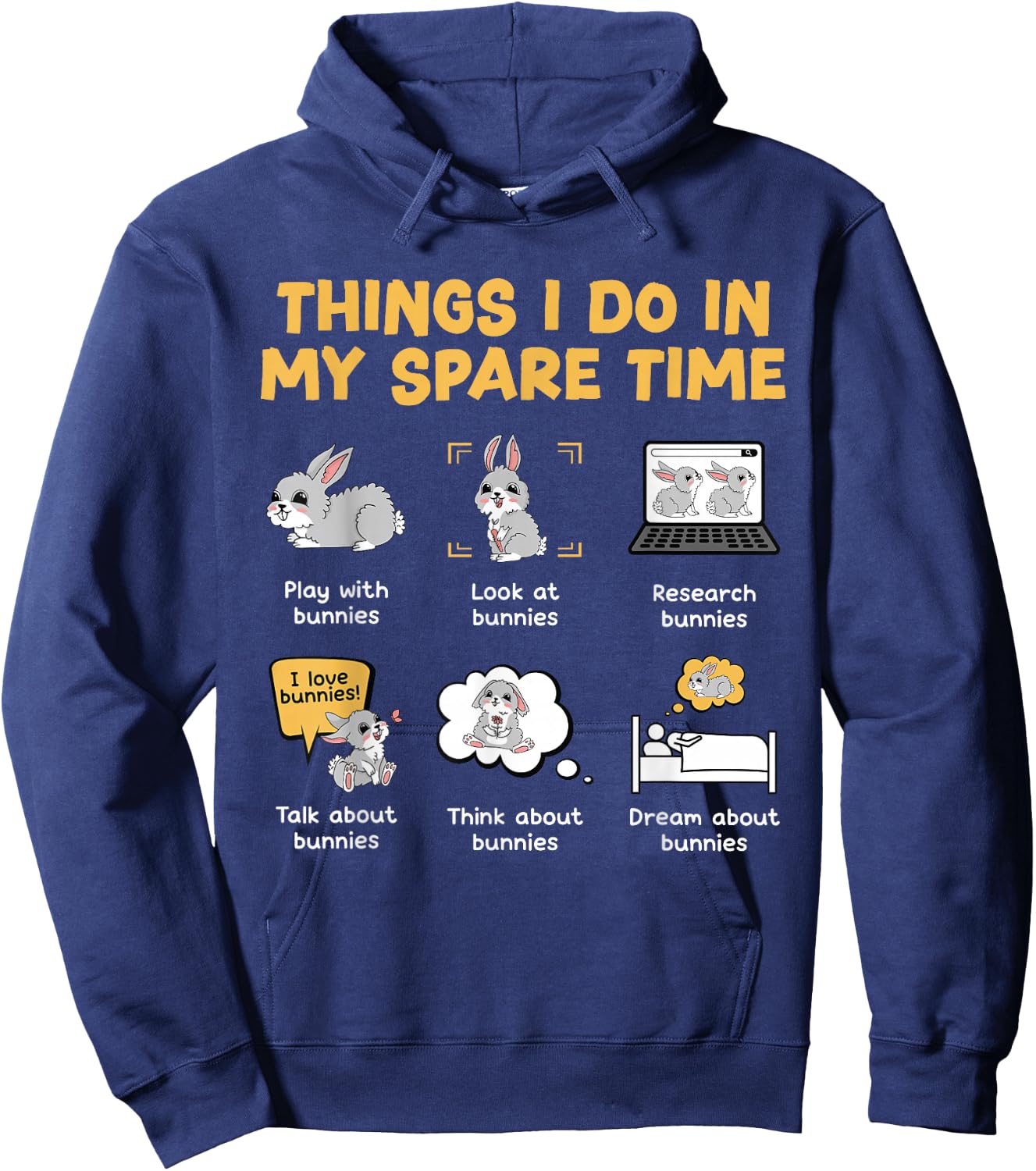 Things I Do In My Spare Time Bunny Rabbit Hoodie - Hoodie | Navy