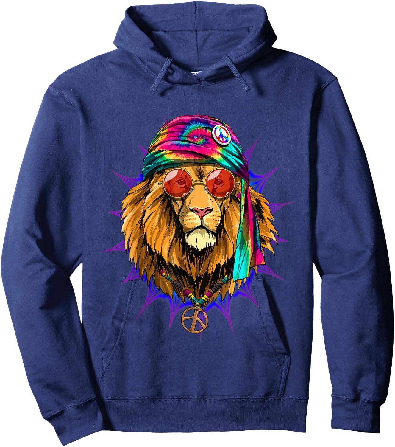 Tie Dye Hippie Lion Hippiness Peace Love Lion Hoodie - Hoodie | Navy