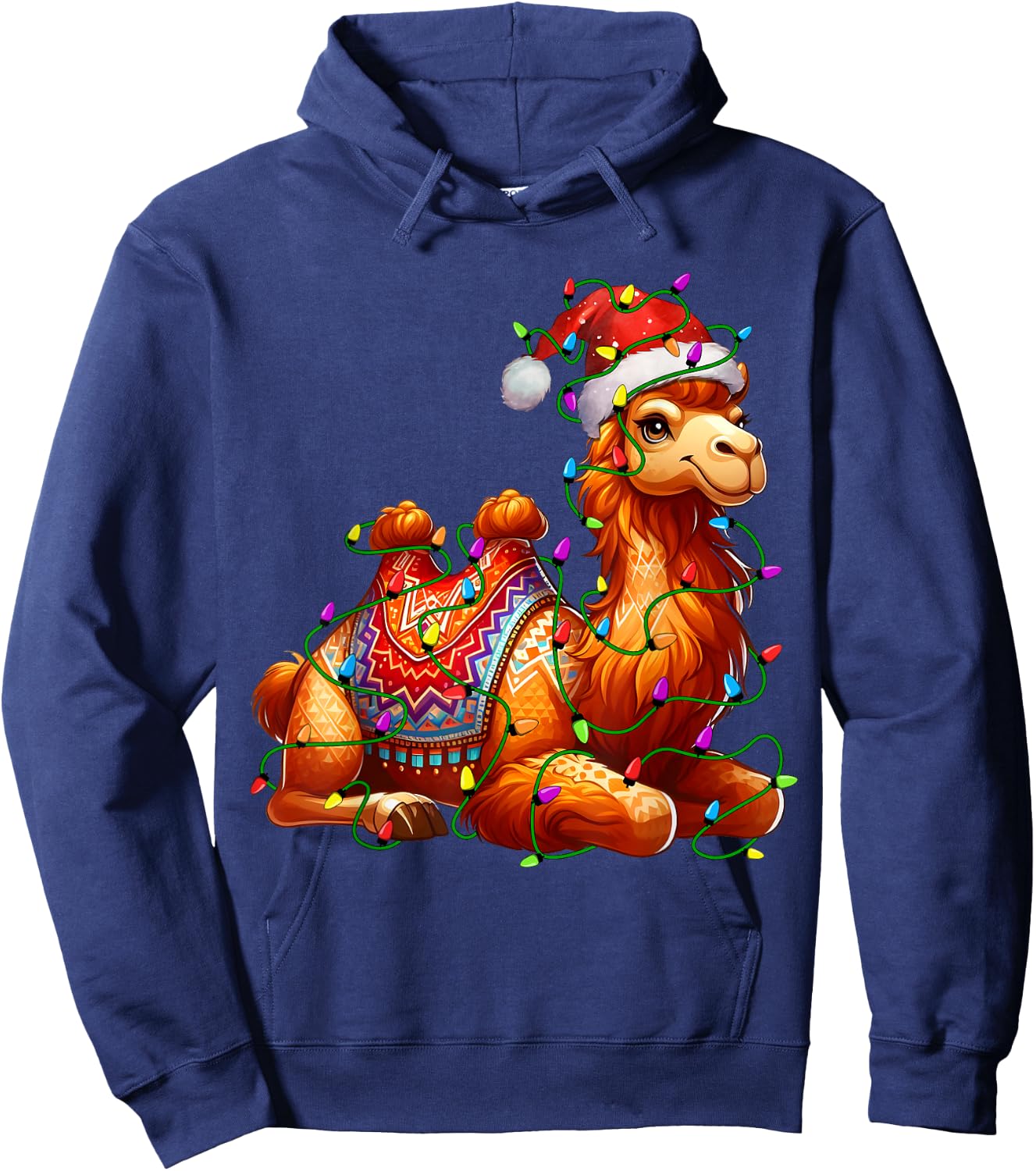 Camel Santa Christmas Tree Lighting Xmas Funny Hoodie - Hoodie | Navy