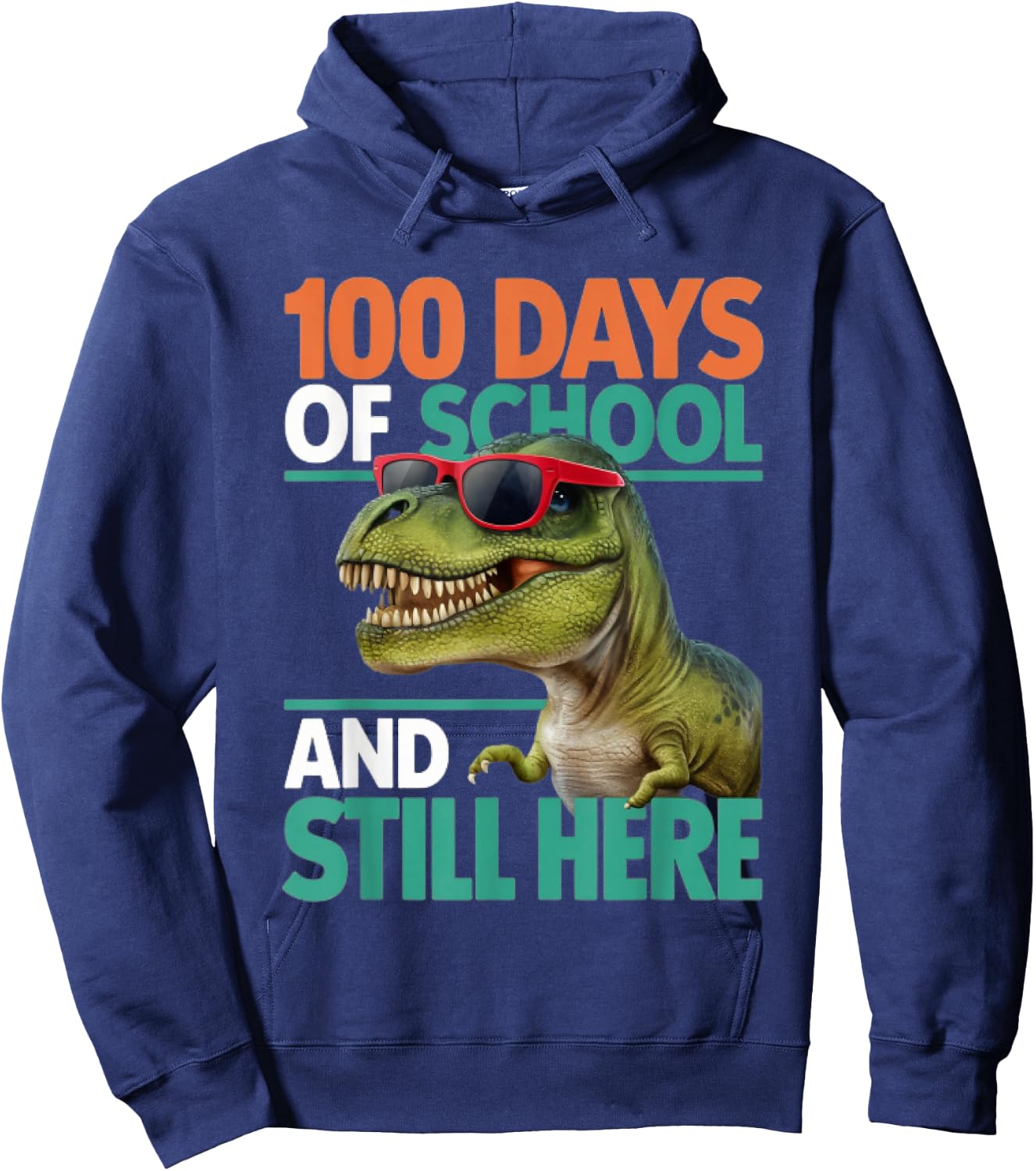Happy 100 Days of School Trex Boys Girls Kids Hoodie - Hoodie | Navy