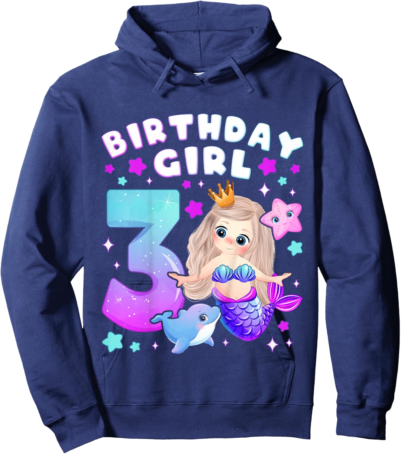 3rd Birthday Girl 3 Years, Mermaid, Number 3 Hoodie - Hoodie | Navy