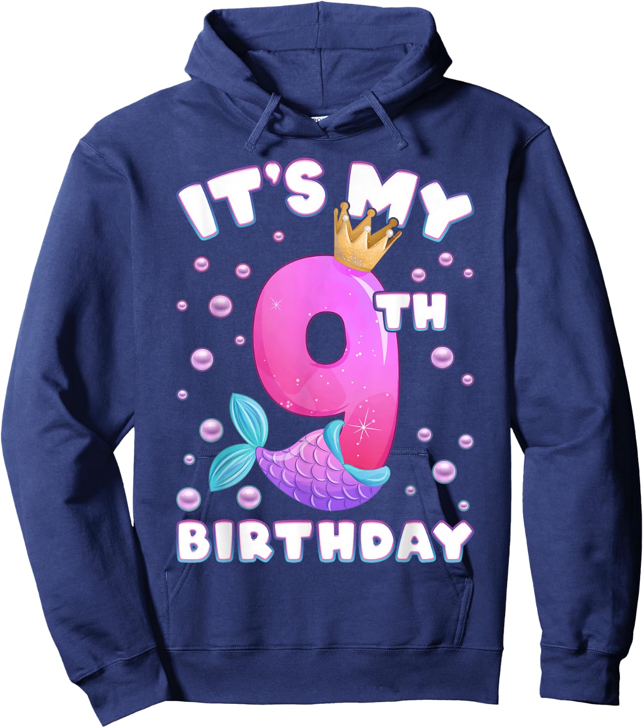 9th Birthday Girl Mermaid Tail Number 9 Hoodie - Hoodie | Navy