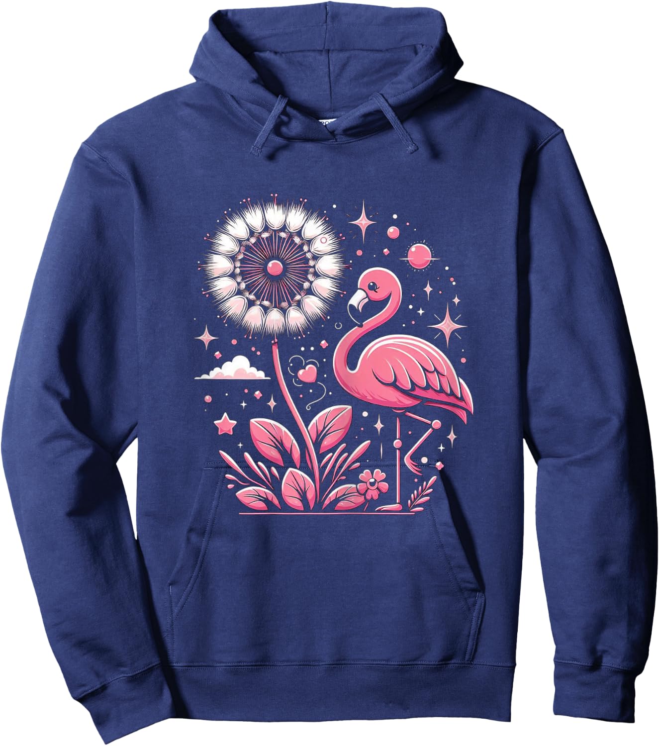 Flamingo And Dandelion Flowers Pink Bird Hoodie - Hoodie | Navy