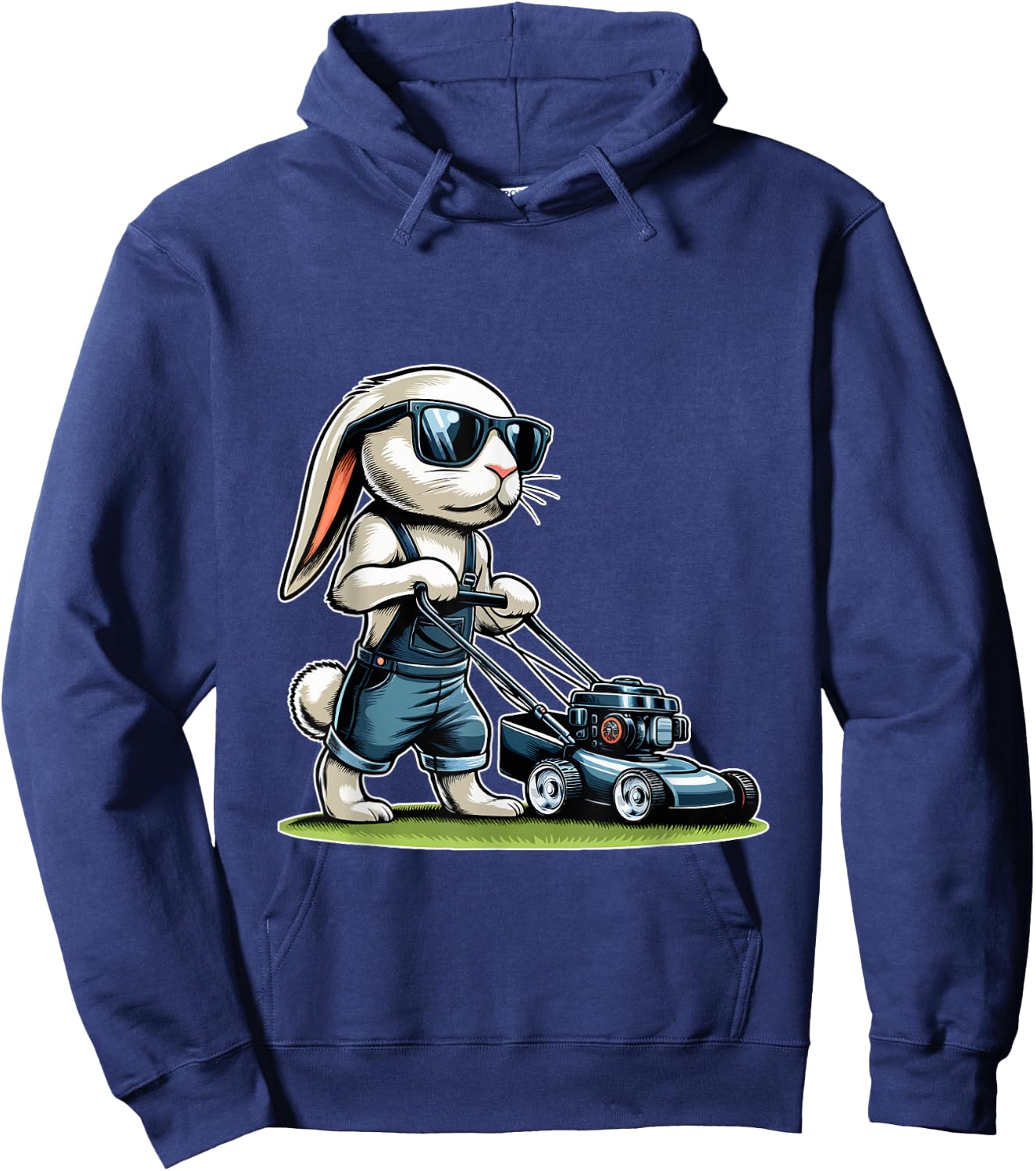 Mowing Lawn Bunny Easter Egg Hoodie - Hoodie | Navy