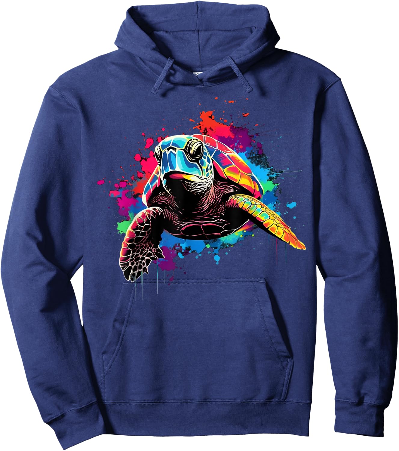 Cool Turtle on colorful painted Turtle Hoodie - Hoodie | Navy