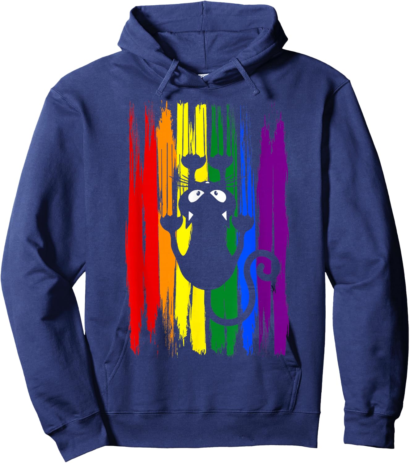 Clawing Black Cat on Rainbow Funny LGBTQ+ Pride Hoodie - Hoodie | Navy