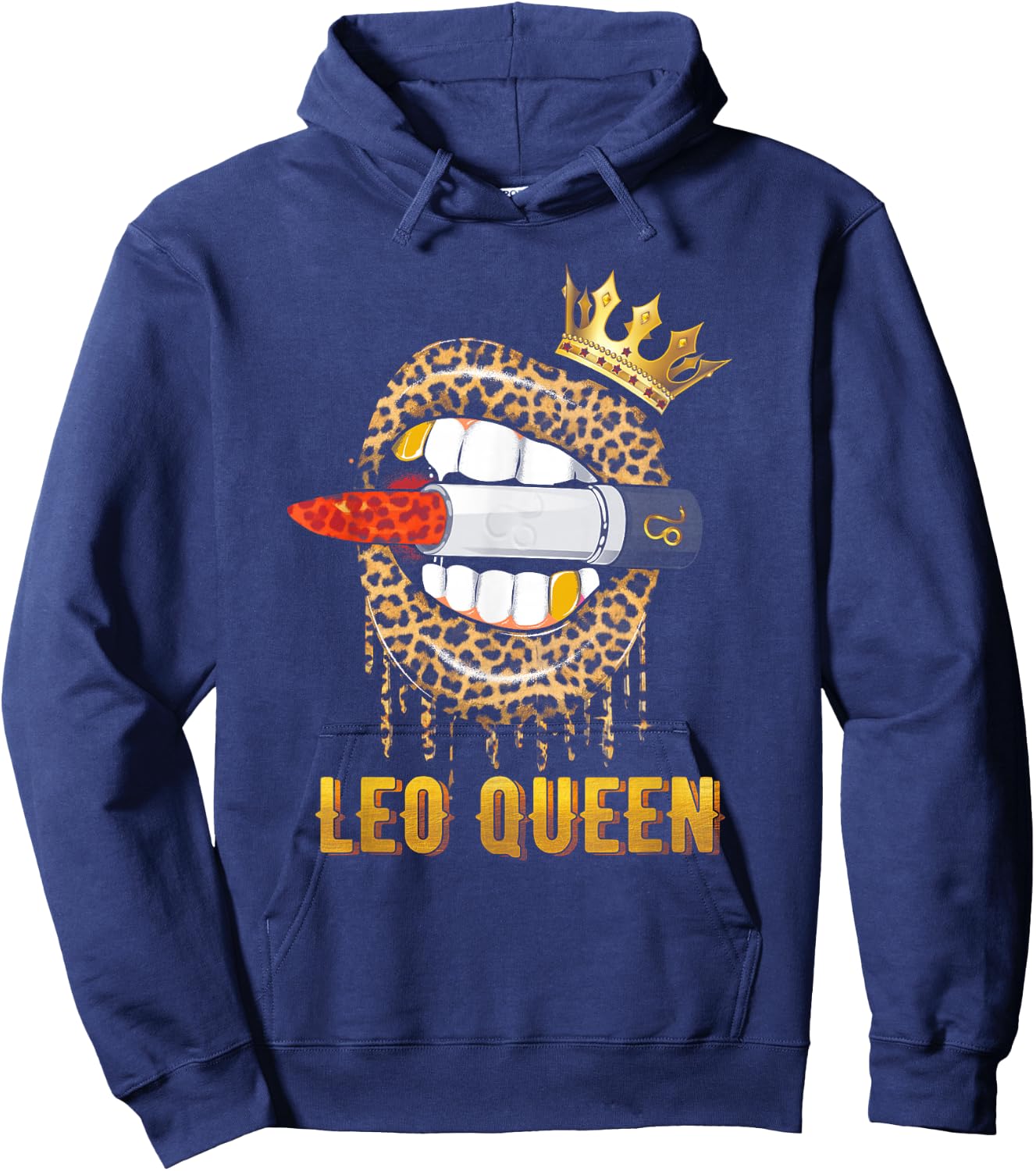 Leo Queen Crown Leopard Print , black Hoodie - Hoodie | Navy