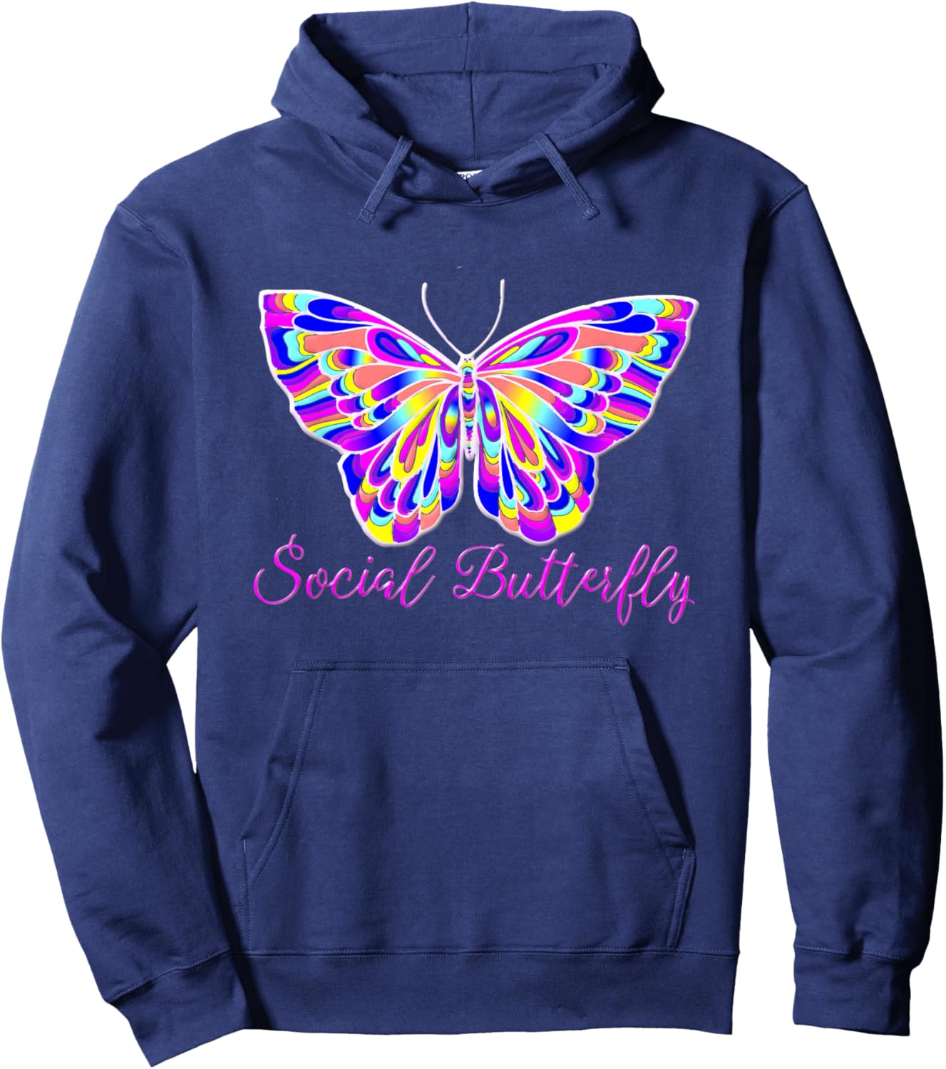 Social Butterfly - Elegant Pink Butterfly Hoodie - Hoodie | Navy