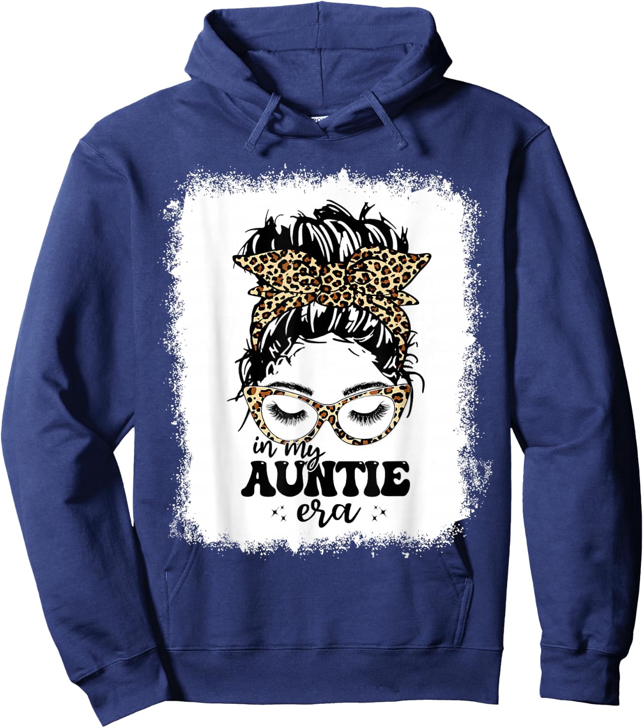 Leopard Messy Bun In My Auntie Era Bleached Hoodie - Hoodie | Navy