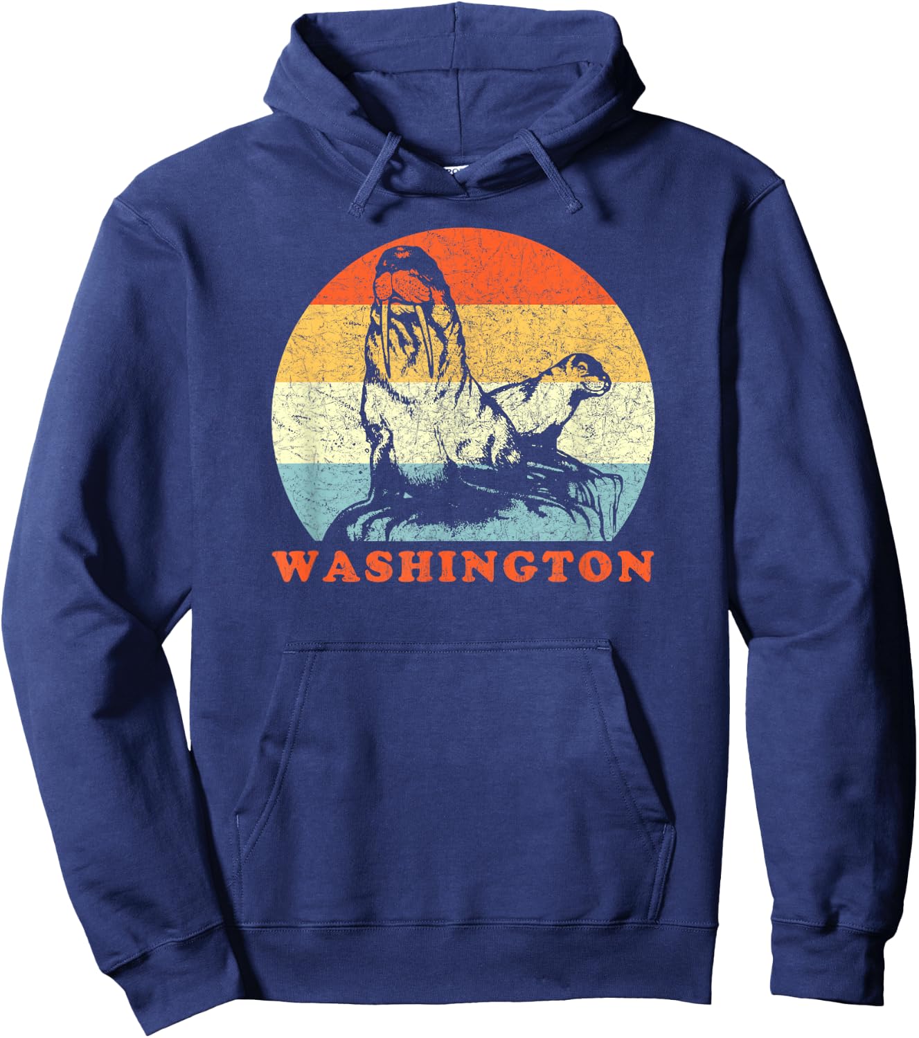Washington Vintage Vacation Walrus & Seal Hoodie - Hoodie | Navy
