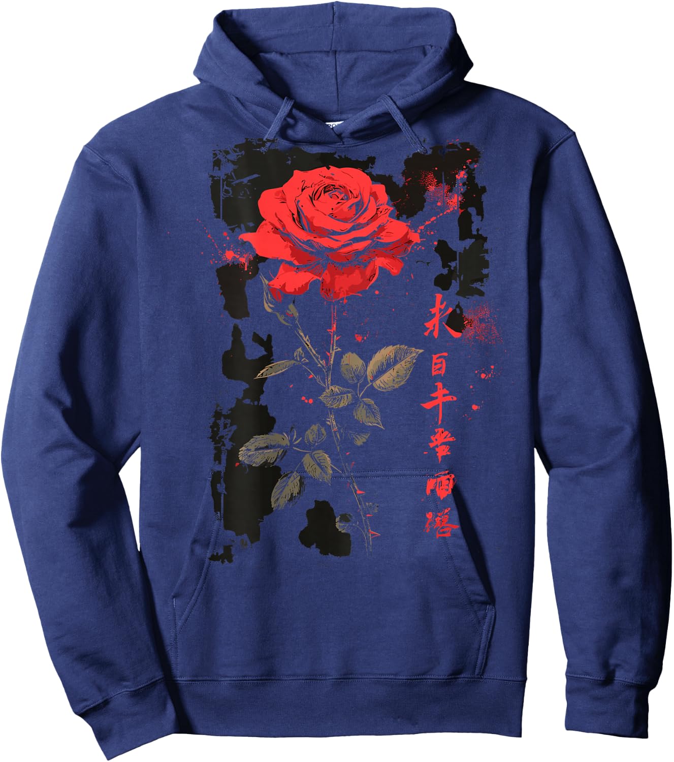 Rose Backprint , black Hoodie - Hoodie | Navy