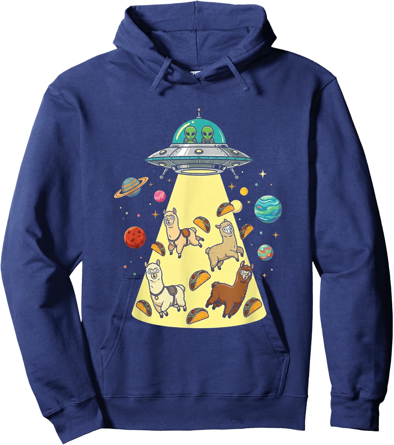 Funny Llama UFO Taco Alien Abduction Space Food Hoodie - Hoodie | Navy