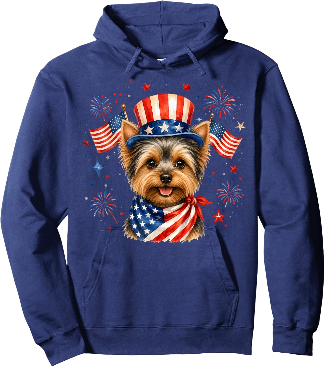 Patriotic Yorkie Dog 4th of July American Flag Hoodie - Hoodie | Navy