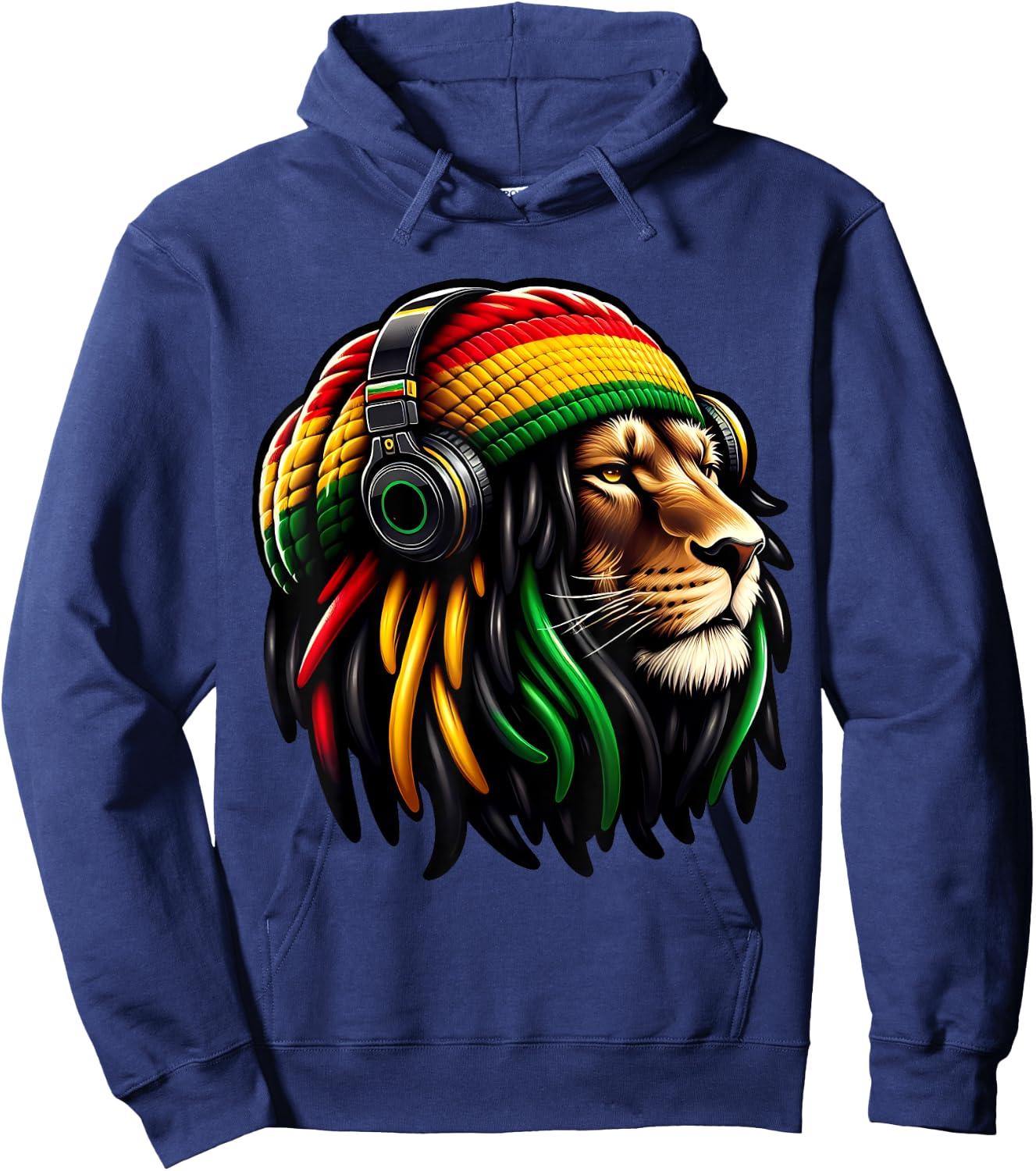 Jamaican Reggae Lion by Judah Rastafarian Lion Hoodie - Hoodie | Navy