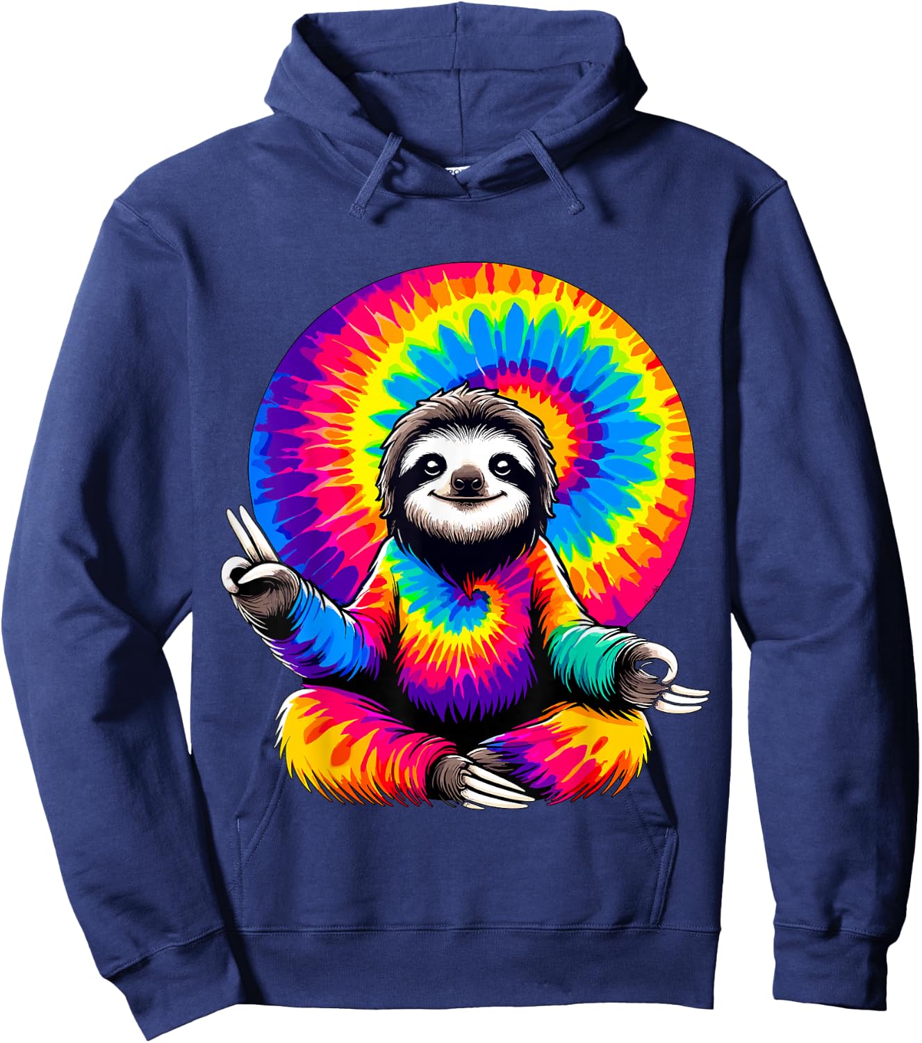 Hippie Sloth Peace Sign Tie-Dye Hoodie - Hoodie | Navy