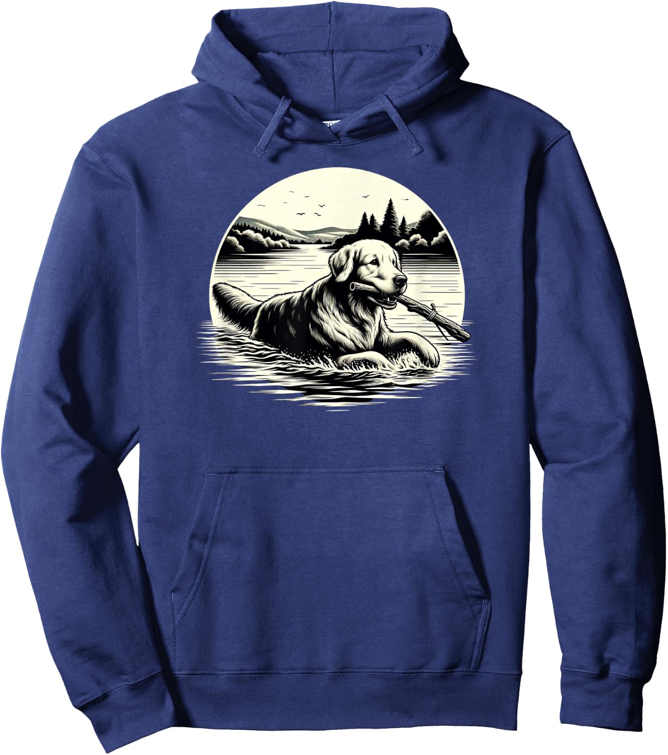 Golden Retriever Lake Retrieval Scene Hoodie - Hoodie | Navy