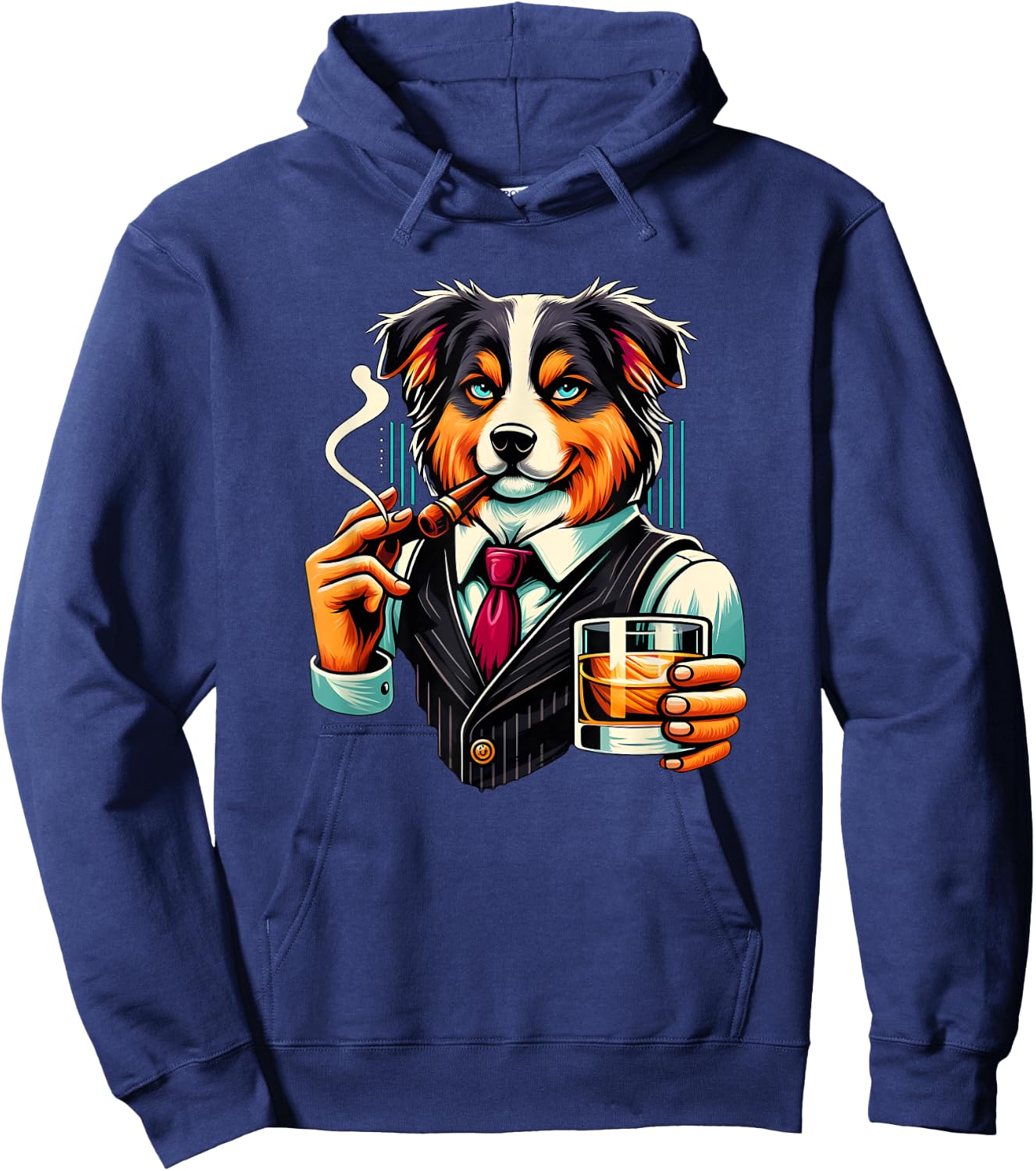 Australian Shepherd dog Cigar And Whiskey Hoodie - Hoodie | Navy