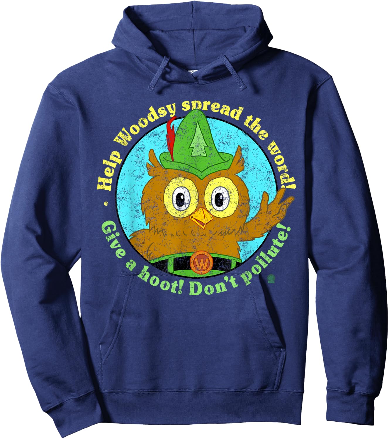 Woodsy Owl Give a Hoot Don't Pollute Distressed Hoodie - Hoodie | Navy