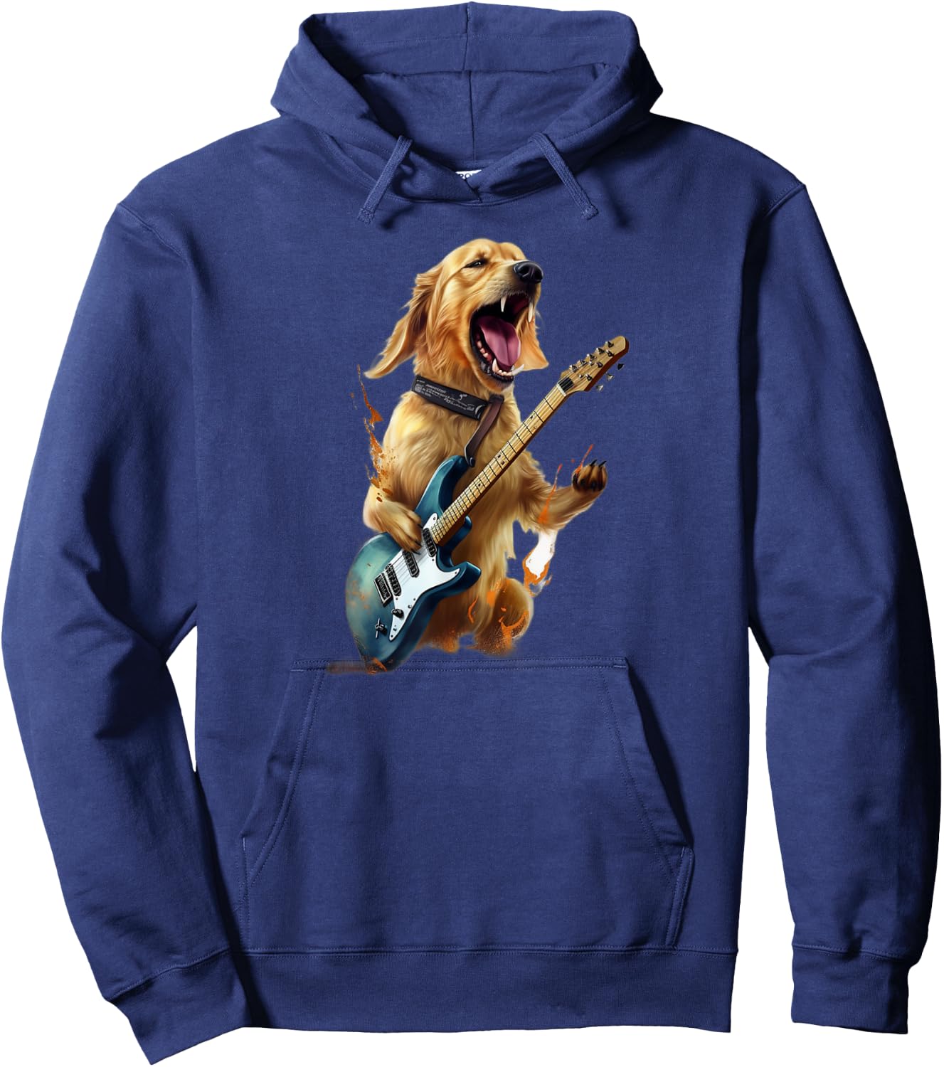 Golden Retriever Dog Playing On Electric Guitar Hoodie - Hoodie | Navy