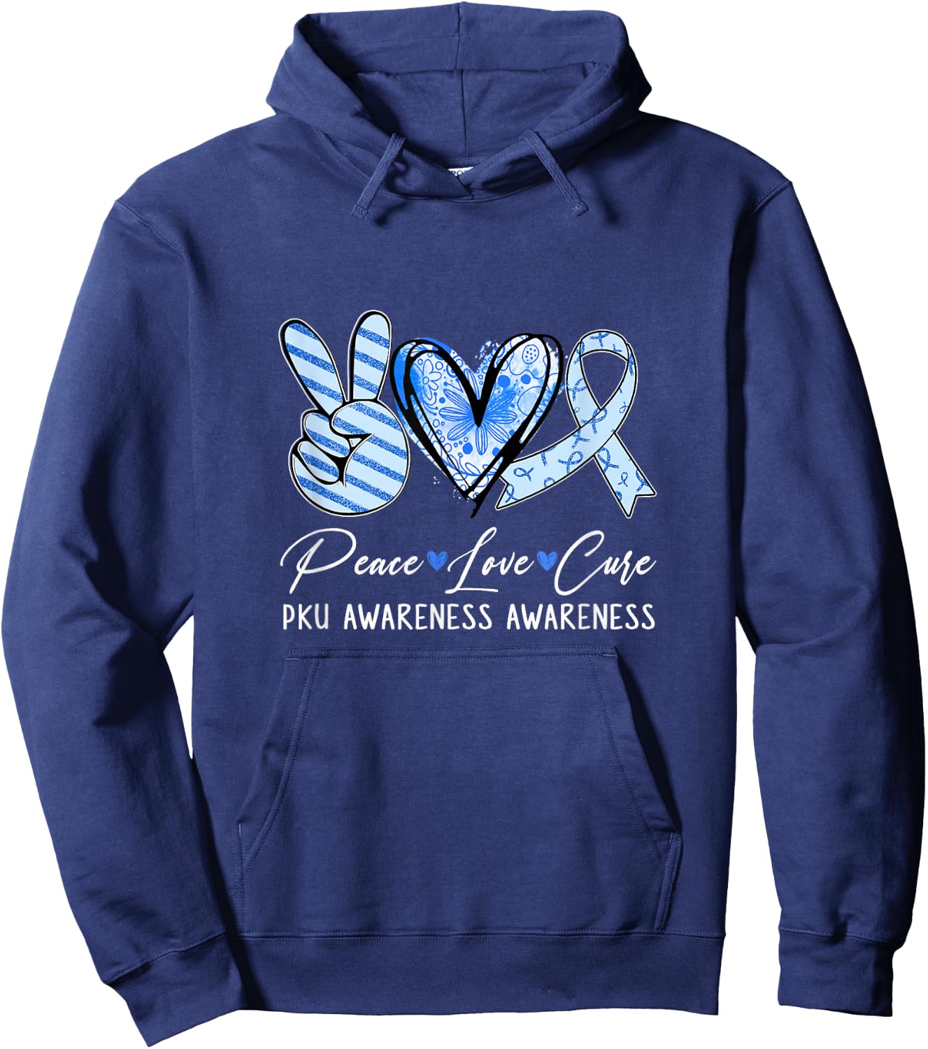 Peace Love Cure Blue Ribbon Pku Awareness Hoodie - Hoodie | Navy