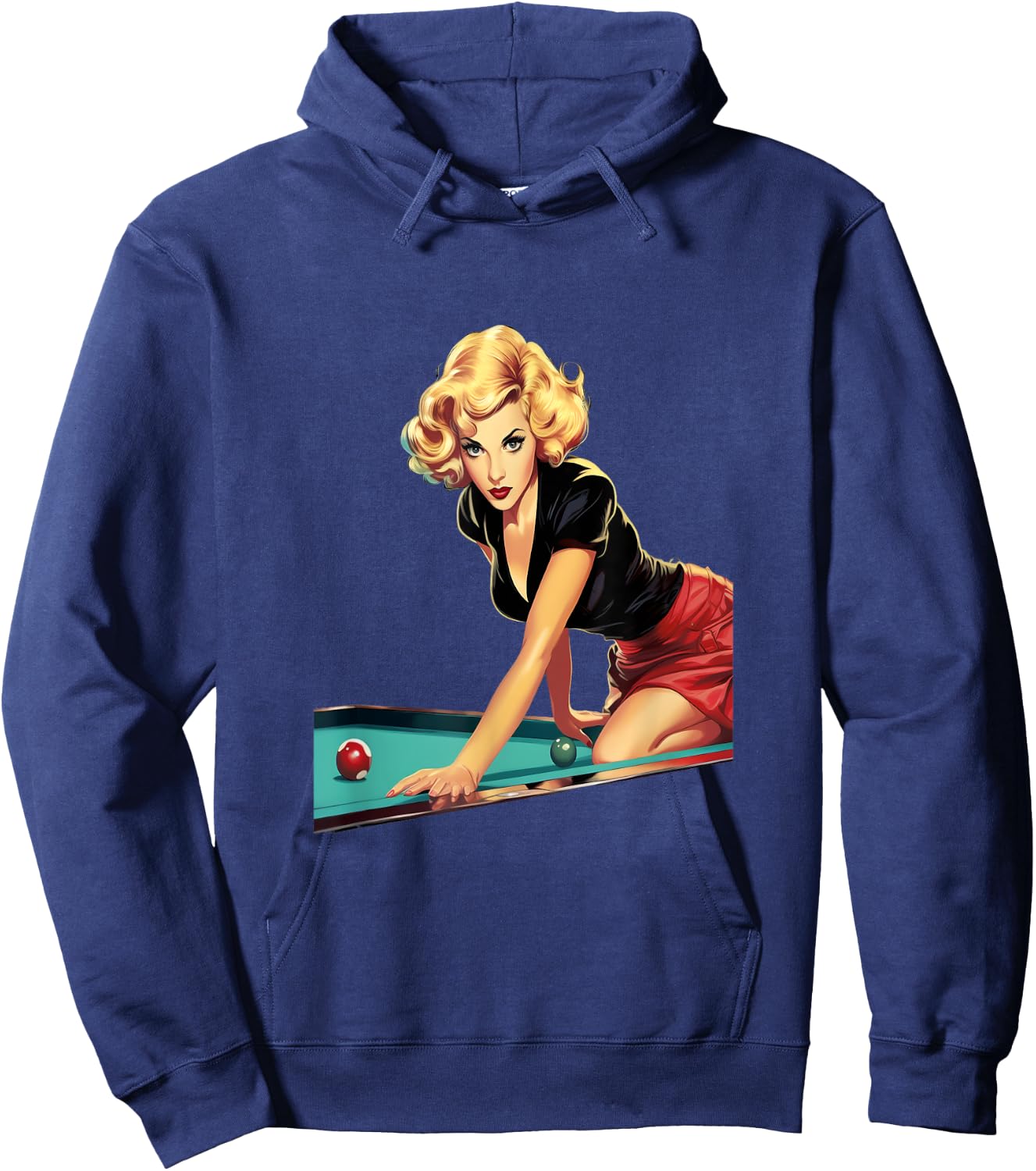 Pinup Girl Playing Billiard Pool Player Vintage Hoodie - Hoodie | Navy