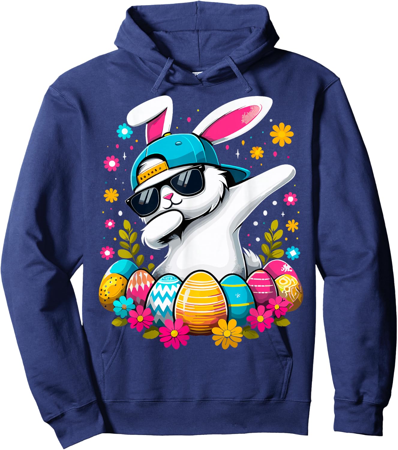 Happy Easter Eggs Cool Dabbing Bunny Hoodie - Hoodie | Navy