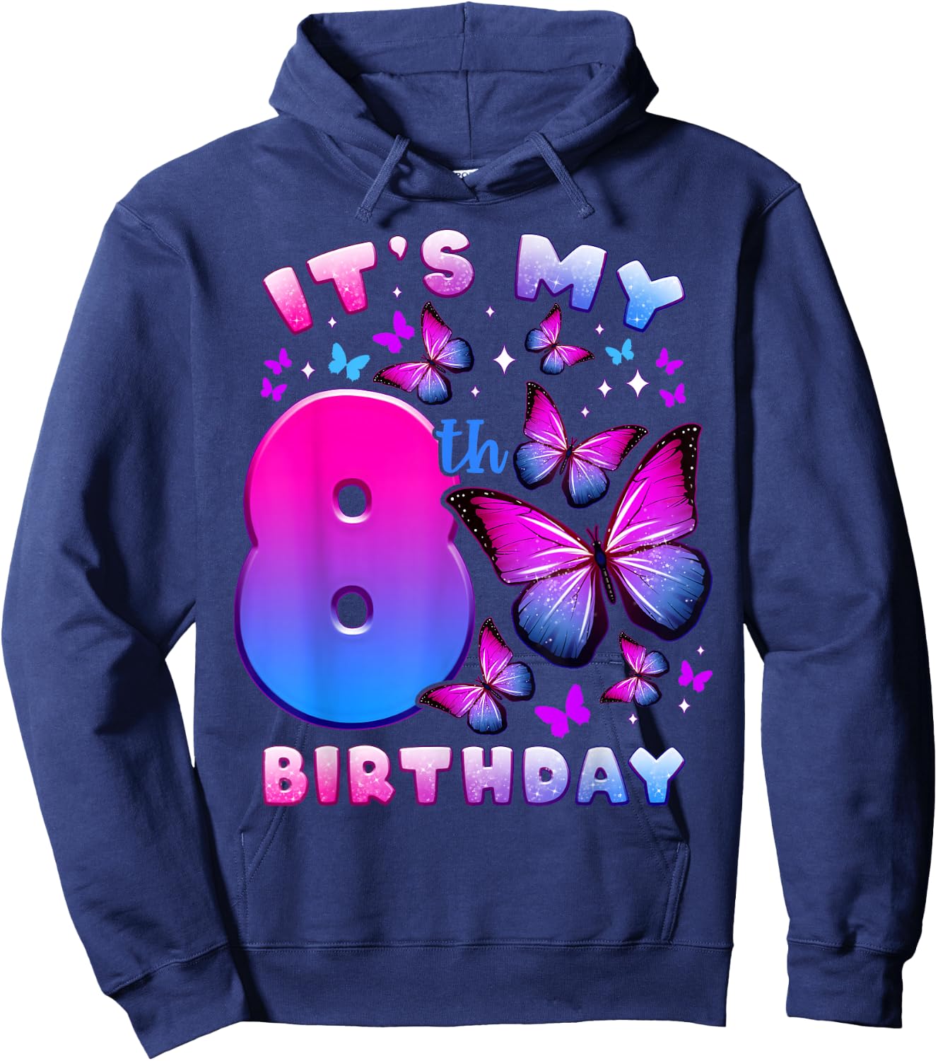 Birthday Girl 8 Years Old Butterfly Number 8 Hoodie - Hoodie | Navy