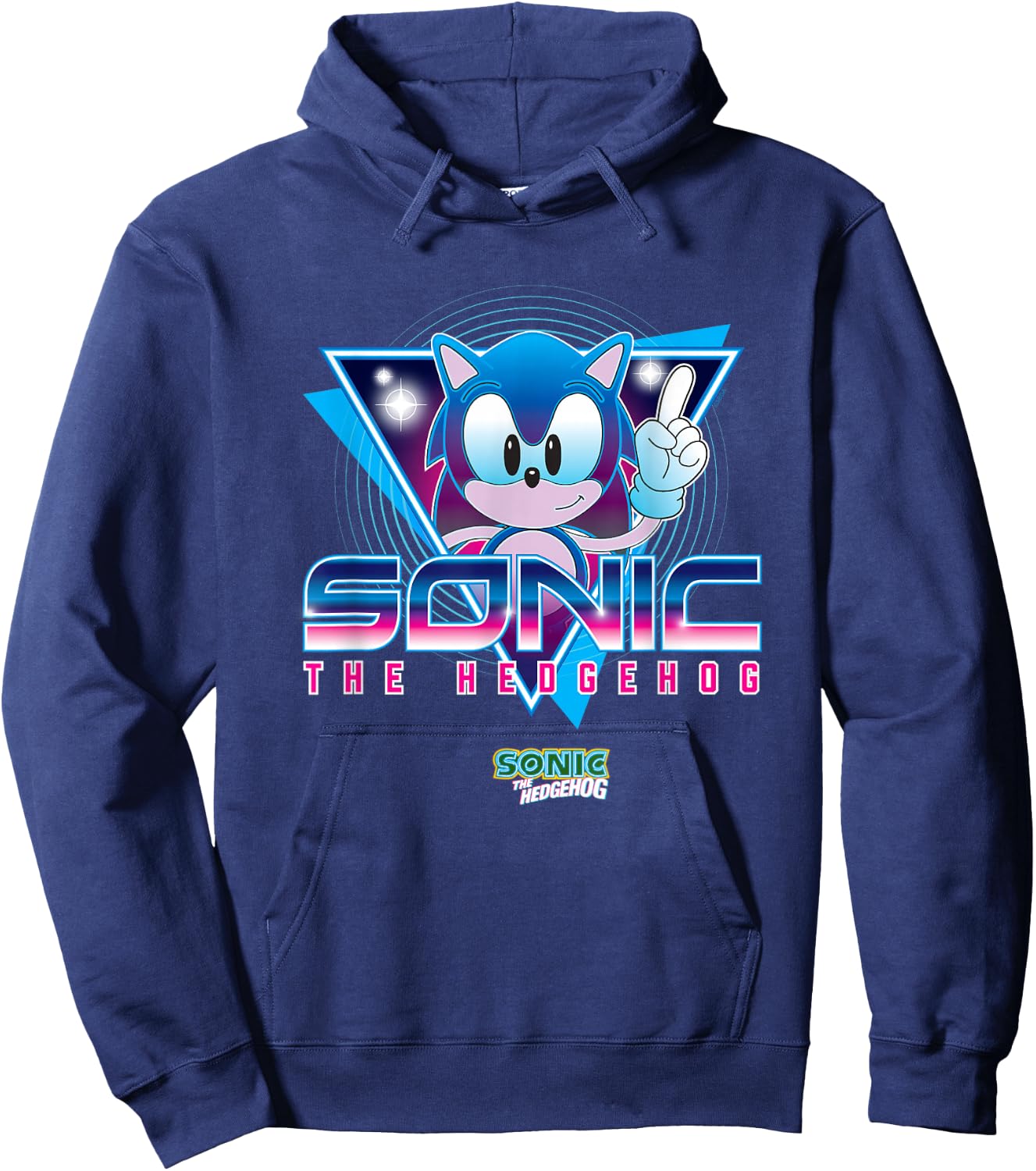 Sonic The Hedgehog Sonic Retro Neon Logo Hoodie - Hoodie | Navy