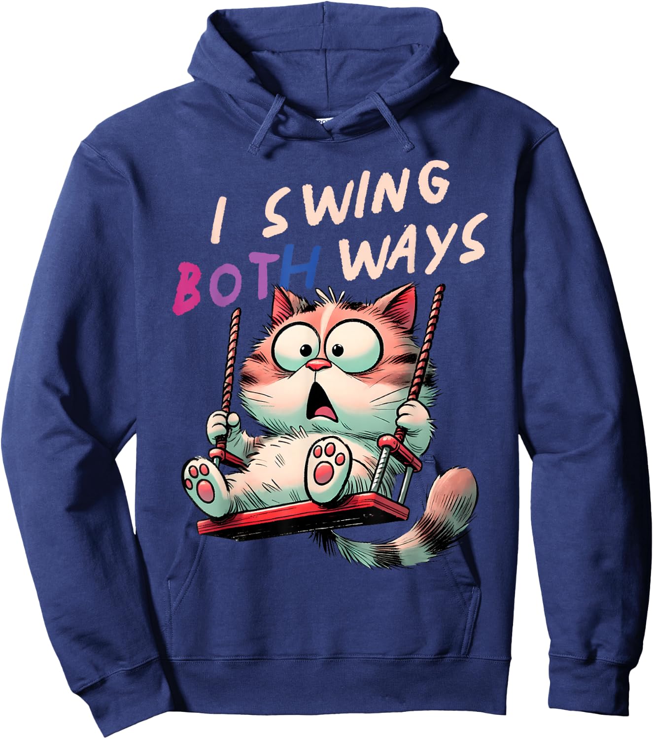 I Swing Both Ways Funny Cat Bisexual Pride Hoodie - Hoodie | Navy