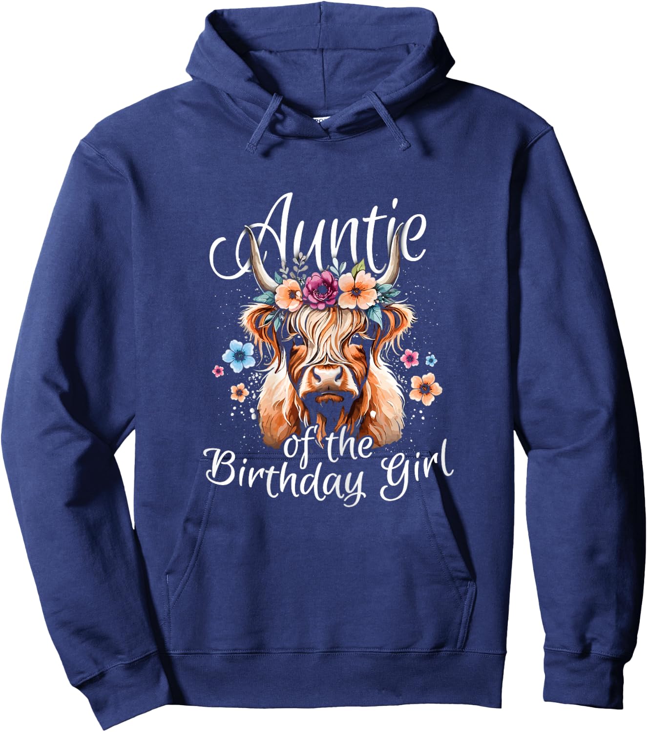 Auntie Of The Birthday Girl Highland Cow Hoodie - Hoodie | Navy