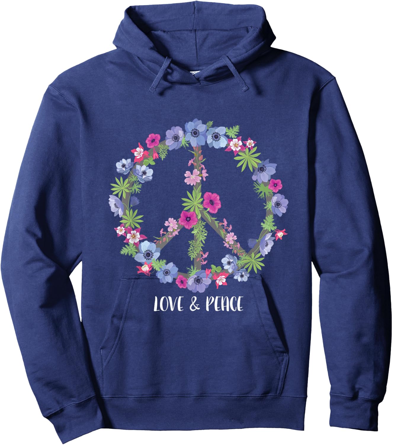 Flower Pattern Peace Symbol Shirt - Girls Love Hoodie - Hoodie | Navy