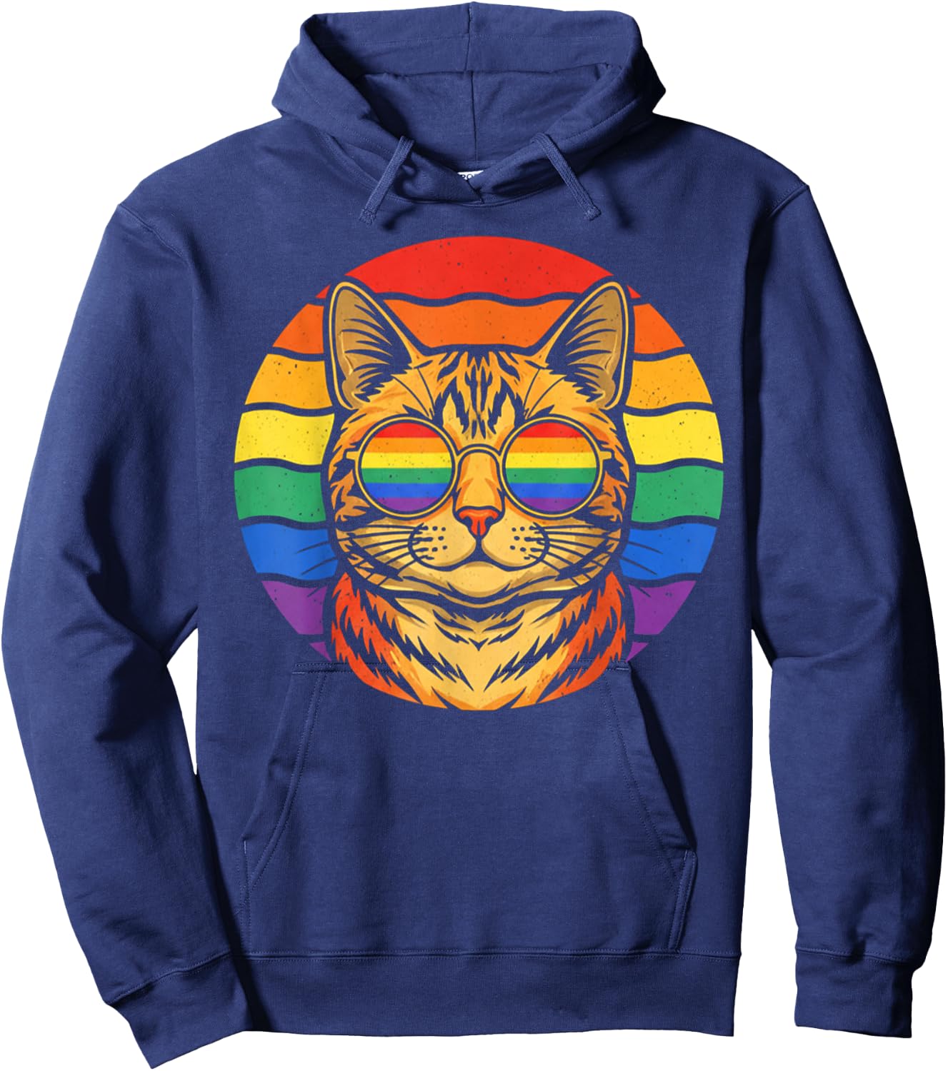 LGBTQ Ally Cat Pride Support Rainbow Color Hoodie - Hoodie | Navy