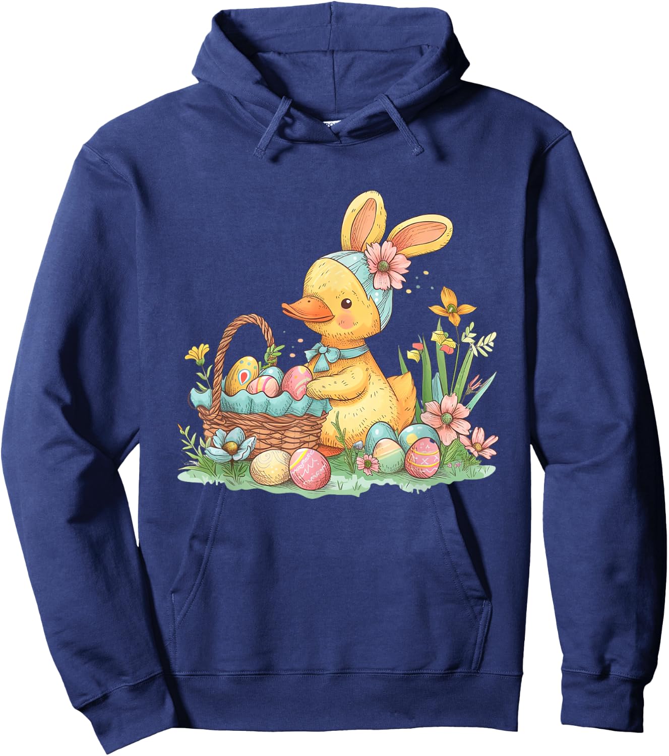 Easter Duck Easter Bunny Eggs Basket Hoodie - Hoodie | Navy