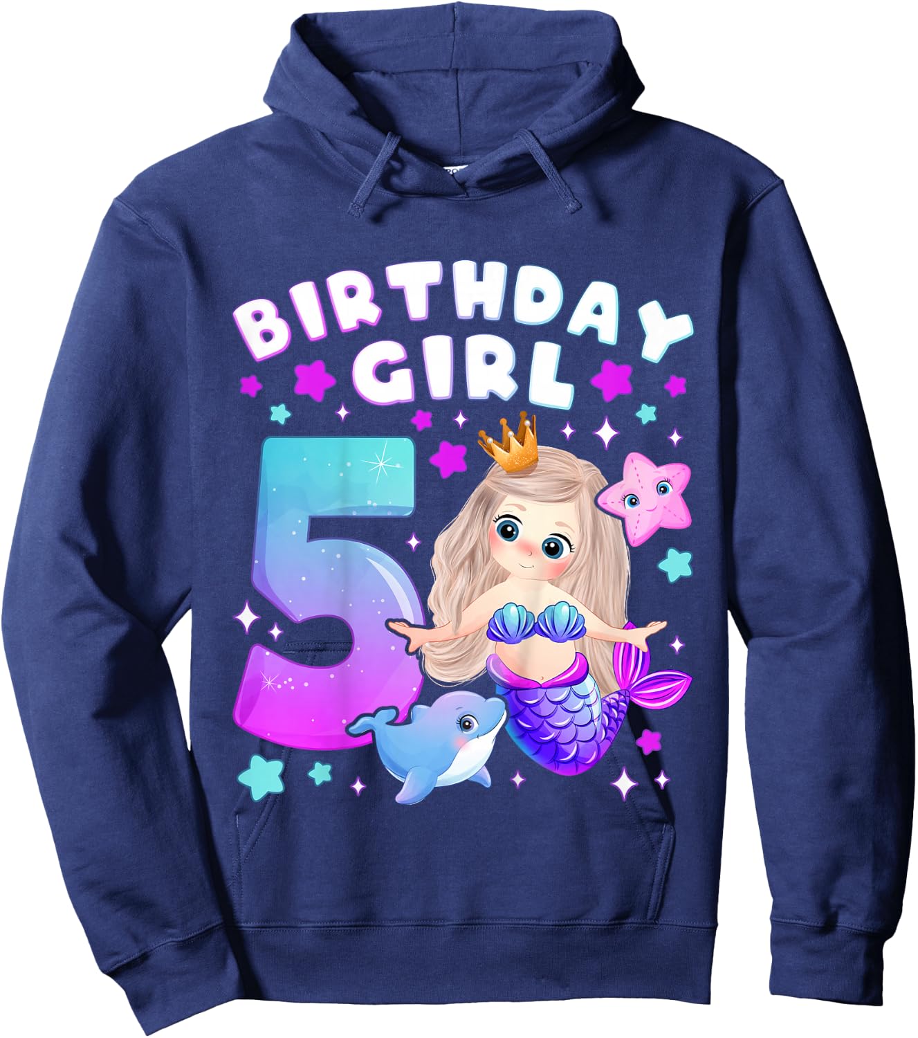 5th Birthday, Girl 5 Years, Mermaid, Number 5 Hoodie - Hoodie | Navy