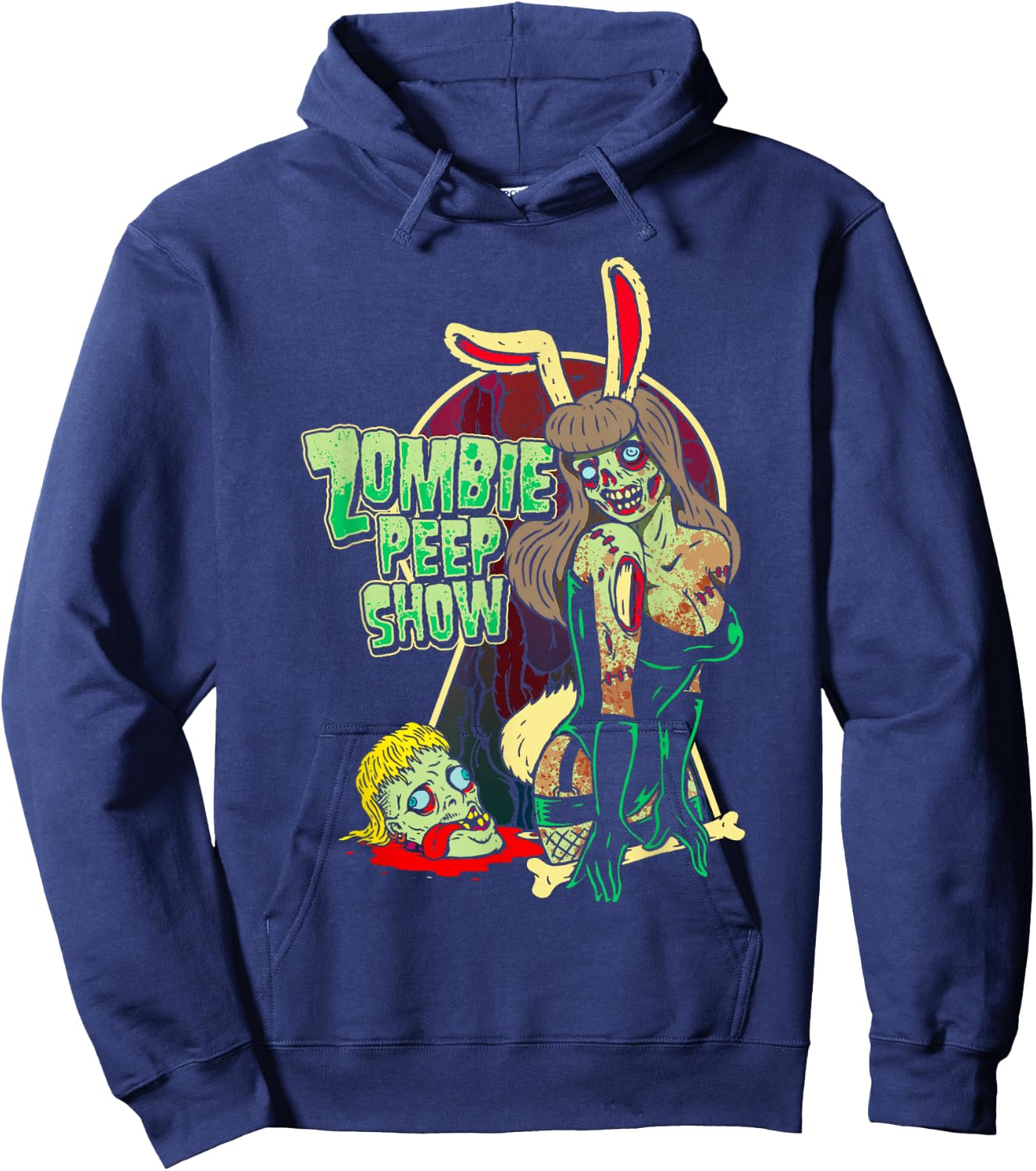 Goth Girl Pinup Zombie Peep Show Bunny Hoodie - Hoodie | Navy