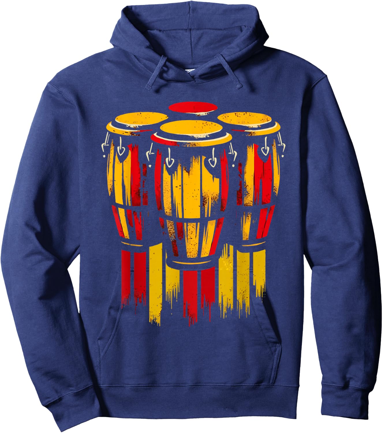 Vibrant Red Yellow Bongos Drums Graphic Hoodie - Hoodie | Navy