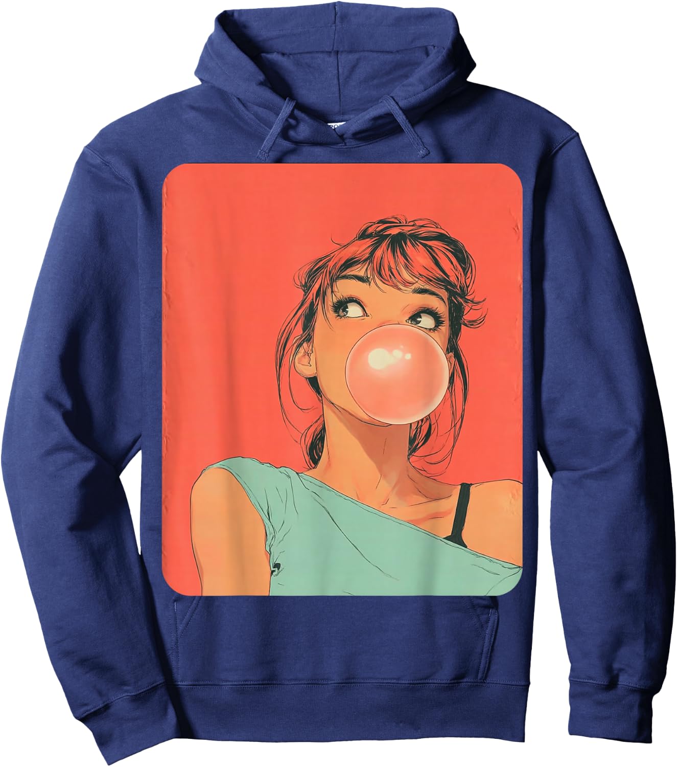 Cute Girl Pink Bubble Gum Anime Women's Kawaii Hoodie - Hoodie | Navy