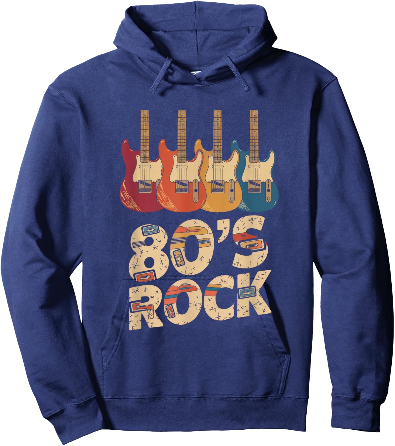 80's Rock - Rock Band Guitar Cassette Tape Hoodie - Hoodie | Navy
