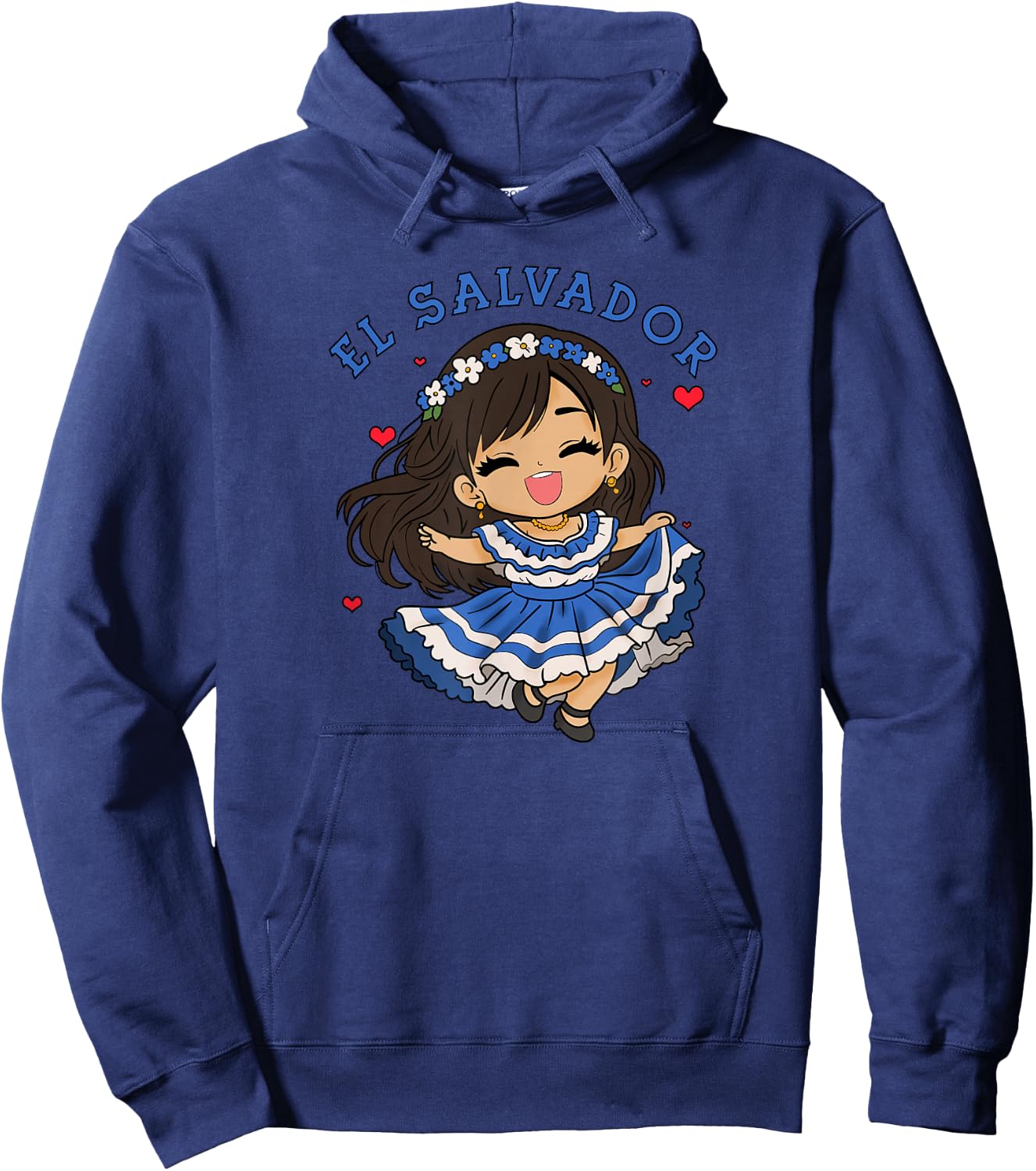 El Salvador Girl Salvadoran Woman Bicha Hearts Hoodie - Hoodie | Navy