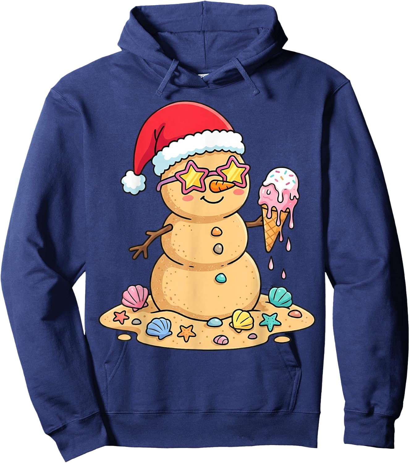 Cute Sand Snowman Santa Hat Christmas in July Hoodie - Hoodie | Navy