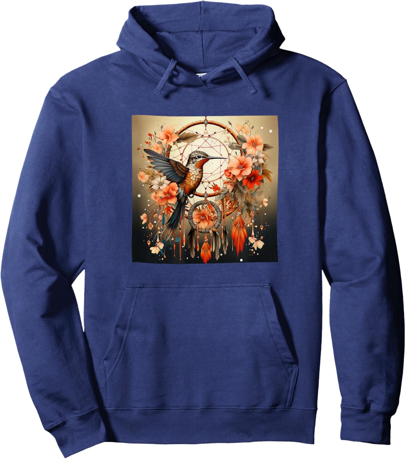 Hummingbird Flowers Dreamcatcher Graphic Hoodie - Hoodie | Navy