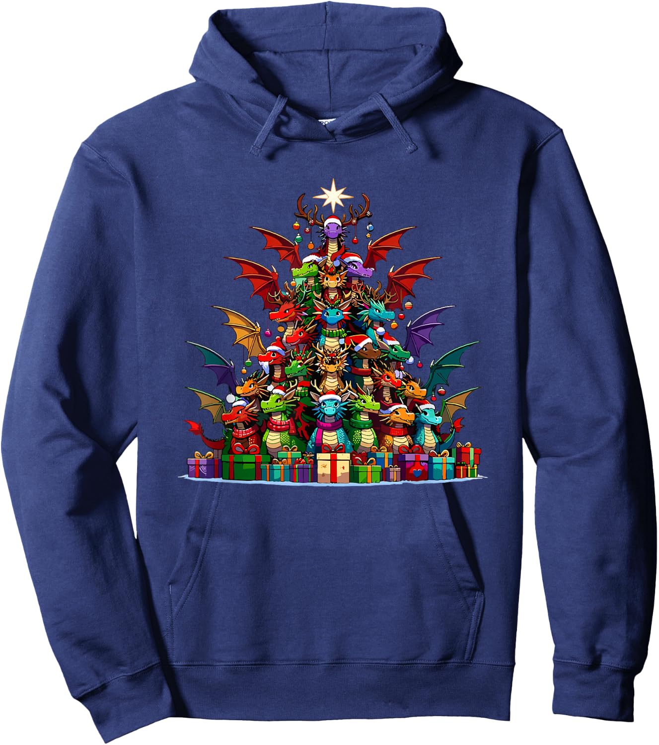 Christmas Tree Dragons Mythical Creature Dragon Hoodie - Hoodie | Navy
