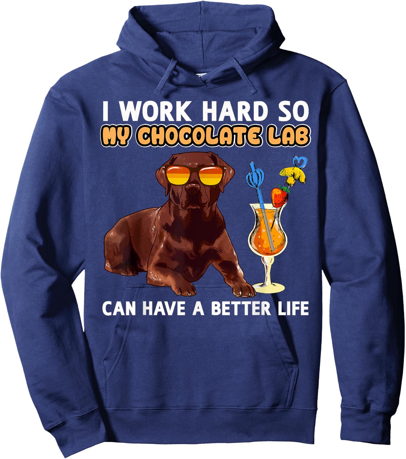 Chocolate Labrador Dog Designs -Adults Chocolate Lab Lovers - Black, Small - Short Sleeve, Classic Fit - Cotton 65%, Polyester 35% - Funny Chocolate Lab Design Hoodie - Hoodie | Navy
