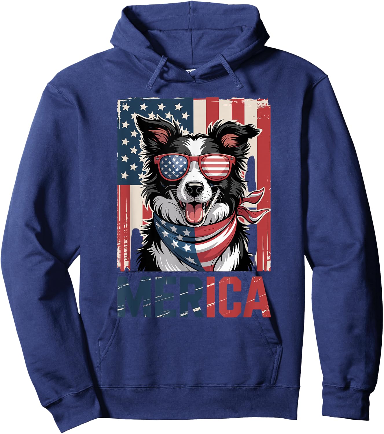 US Flag Merica Border Collie 4th of July Hoodie - Hoodie | Navy