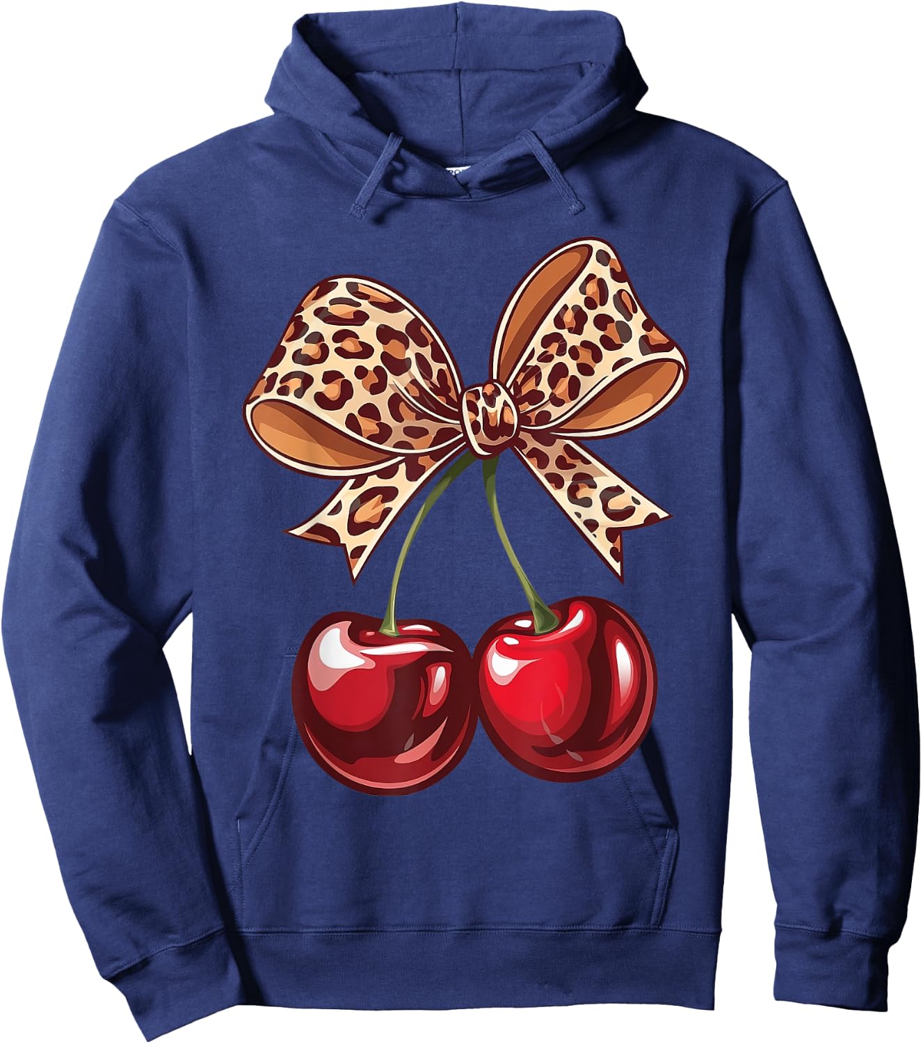 Coquette Cherry Leopard Ribbon Bow Women Girls Hoodie - Hoodie | Navy